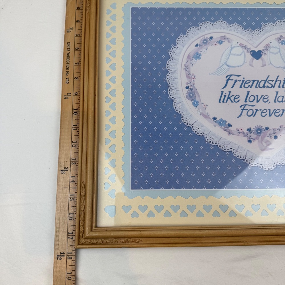 Vintage Framed Wall Art Friendship Like Love Lasts Forever Doves Heart 21x17 - Picture 9 of 9